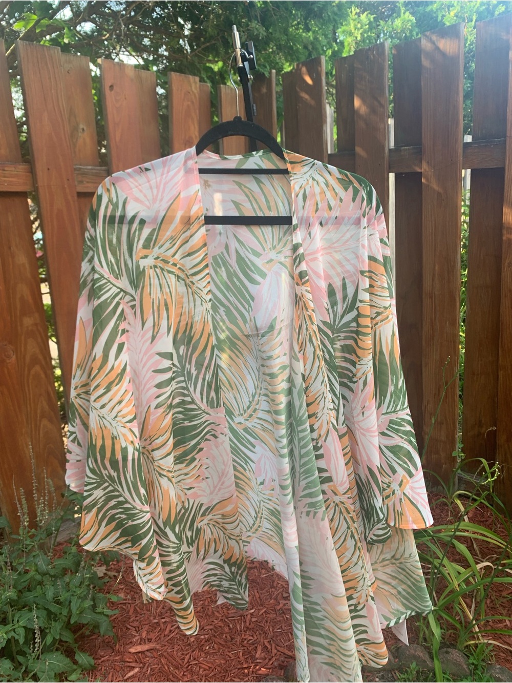 Styliné Tropical Print Lightweight Kimono — Pink, Green, Peach